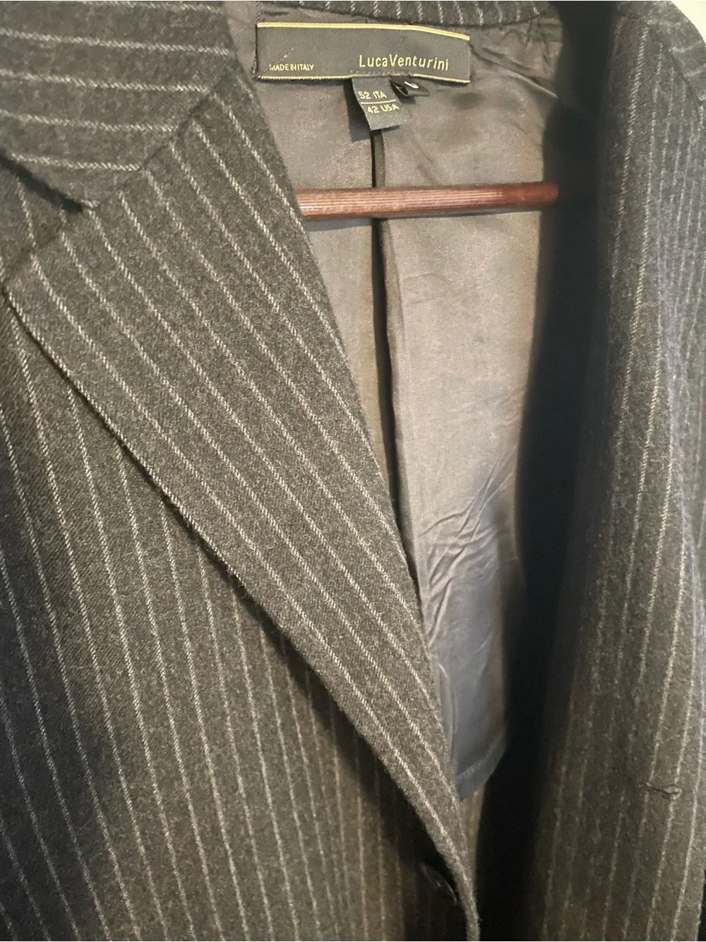 Vintage Pure Virgin Wool - Made in Italy 🇮🇹 - Charcoal Black Pinstripe Coat (L) - Picture 3 of 3